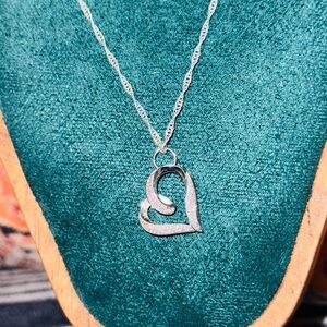 Sterling Silver 925 JTW Open Heart Pendant Necklace with Sparkling CZ